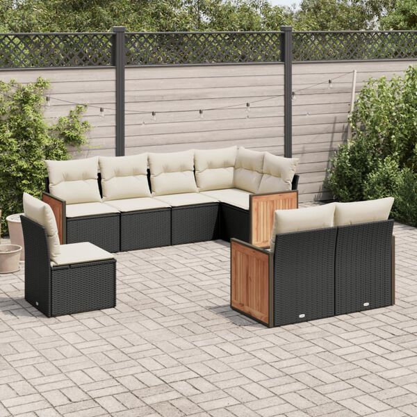 vidaXL Garden Sofa Set Black, Cream White