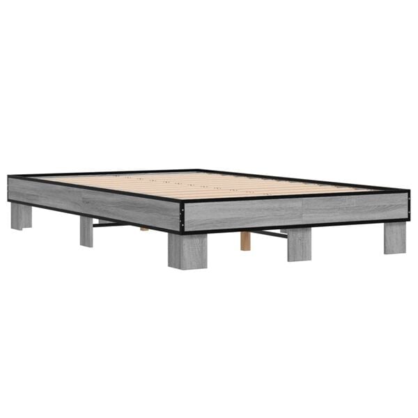 vidaXL Bed Frame Grey Sonoma Engineered wood, Metal, Plywood Small Double