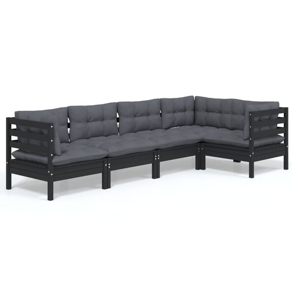 vidaXL Garden Lounge Set Black Solid pinewood, 100% polyester Medium