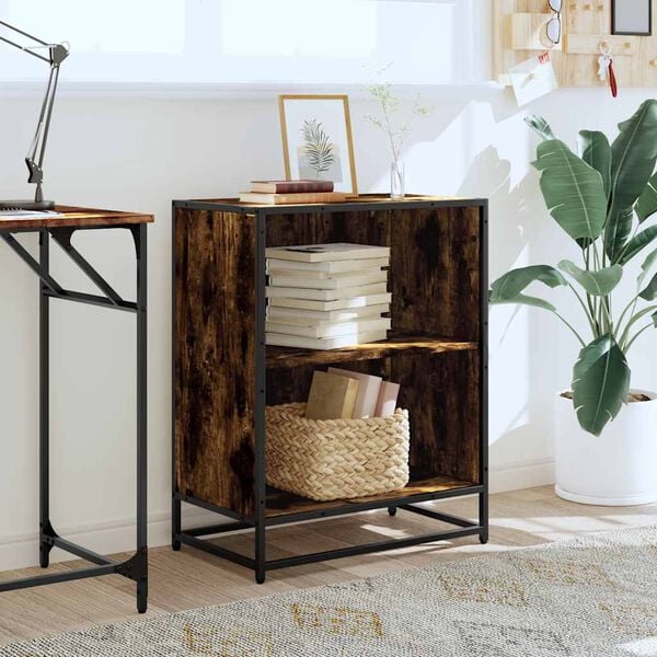 vidaXL Book Cabinet Smoked oak Engineered wood and metal Medium