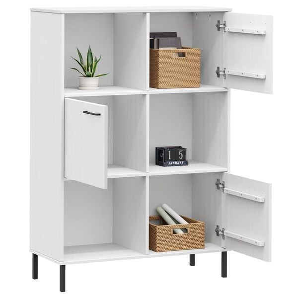 vidaXL Bookcase White Solid pine wood, Metal Tall Bookcase Rectangular