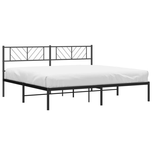 vidaXL Metal Bed Frame without Mattress with Headboard Black 78.7"x78.7"