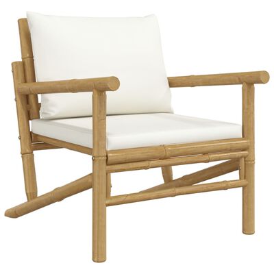 vidaXL 5 Piece Patio Lounge Set with Cream White Cushions Bamboo