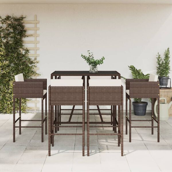 vidaXL Garden Bar Set Brown PE rattan, powder-coated steel, tempered glass
