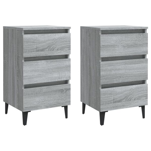 vidaXL Bed Cabinet Set of 2 Grey sonoma Engineered wood, metal Medium