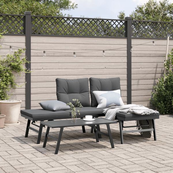 vidaXL Bench Set Black and Anthracite Powder-coated steel, polyester fabric