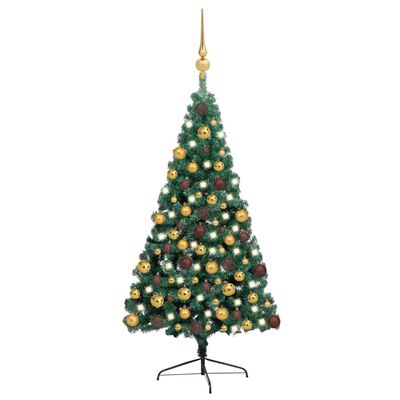 vidaXL Artificial Half Pre-lit Christmas Tree with Ball Set Green 70.9"