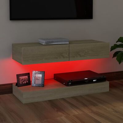 vidaXL TV Stand with LED Lights Sonoma Oak 35.4"x13.8"