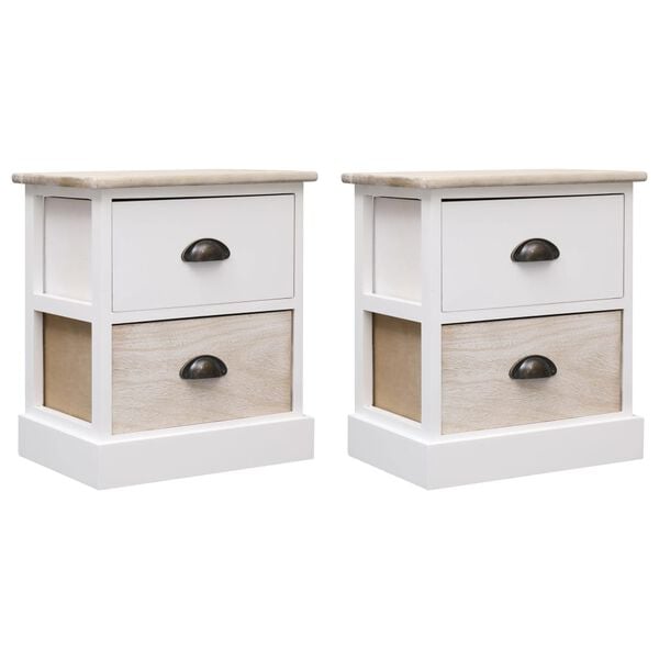vidaXL Cabinet Set of 2 White and Natural Paulownia Wood Small