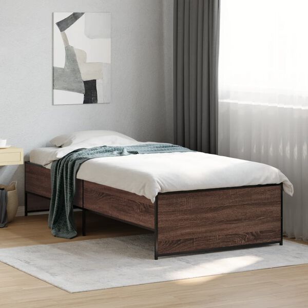 vidaXL Bed Frame Brown Oak Engineered wood Twin Durable Bed Frame