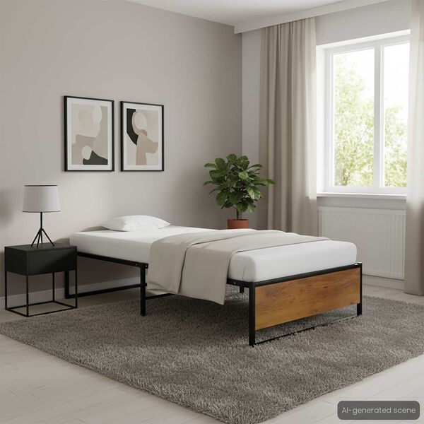 vidaXL Bed Frame Black Powder-coated metal, MDF Twin Durable Bed Frame