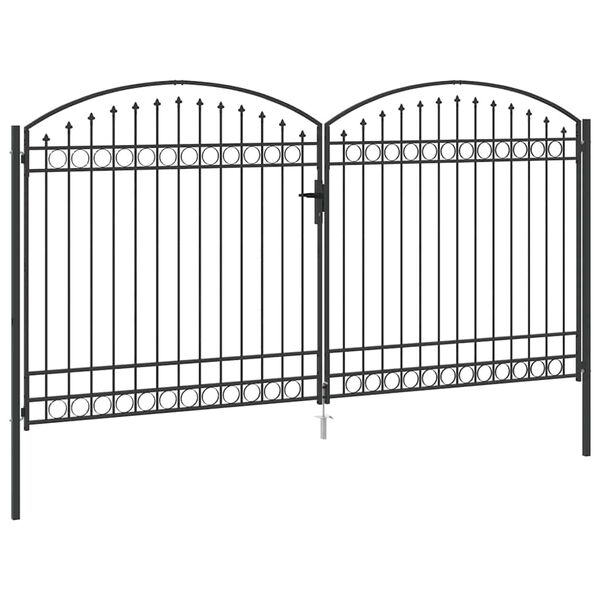 vidaXL Fence Gate Double Door with Arched Top Steel 157.5x78.7" Black