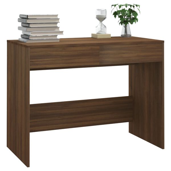 vidaXL Desk Brown Oak Engineered Wood Medium Desk Rectangular Modern