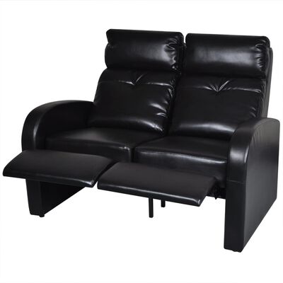 vidaXL 2-Seater Home Theater Recliner Sofa Black Faux Leather