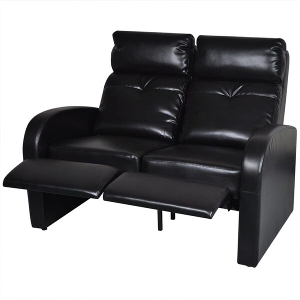 vidaXL Recliner Sofa Black Faux Leather 2-Seater Adjustable Footrests