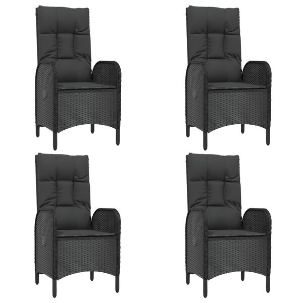 vidaXL Patio Dining Set Black PE Rattan Medium Adjustable Armrests