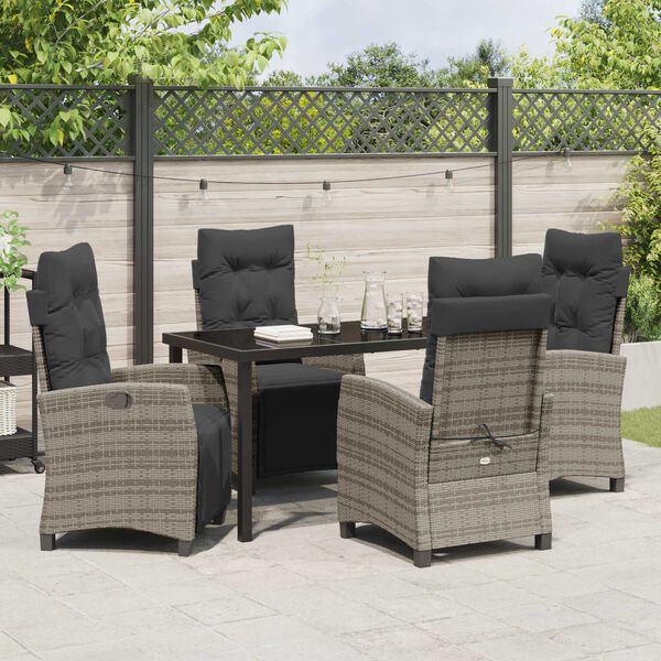 vidaXL Garden Dining Set with Cushion 5 pcs Grey Poly Rattan