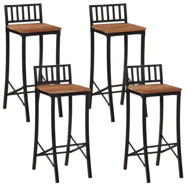 vidaXL Bar Chair Set of 4 Natural wood and black