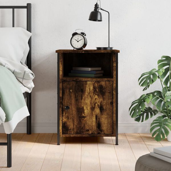 vidaXL Bedside Cabinet Smoked Oak Engineered wood 15.7x16.5x23.6 in