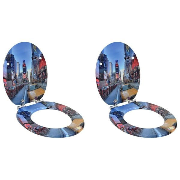 vidaXL WC Toilet Seats 2 pcs with Soft Close Lids MDF New York Design (2x143932)