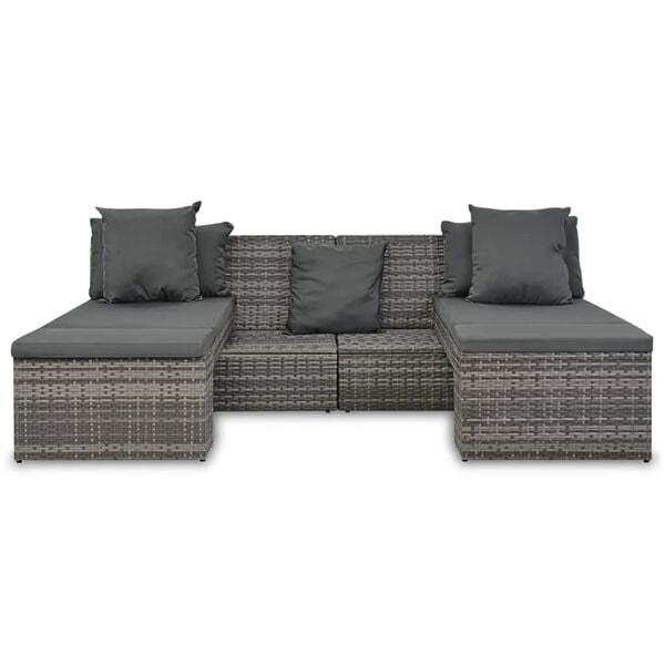 vidaXL Sofa Set Grey PE Rattan Medium Modular 4-Piece Garden Sofa Set