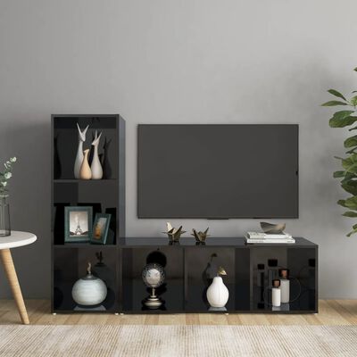 vidaXL TV Cabinets 2 pcs High Gloss Black 42.1"x13.8"x14.6" Engineered Wood