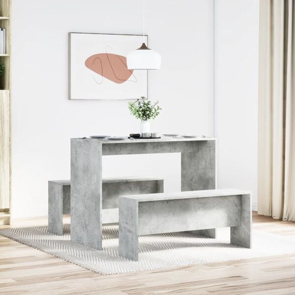 vidaXL Dining Table And Bench Set Concrete grey Engineered wood Standard