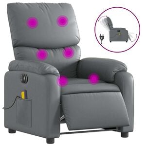 vidaXL Electric Massage Recliner Chair Gray Faux leather, Wood, Metal, Foam
