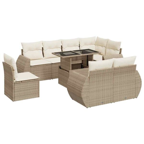 vidaXL Garden Sofa Set Beige PE Rattan Large Adjustable Armrests