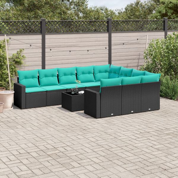 vidaXL 11 Piece Patio Sofa Set with Cushions Black Poly Rattan (US only)