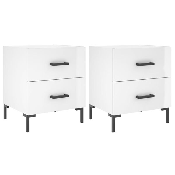 vidaXL Bedside Cabinet Set of 2 High gloss white Engineered wood, Iron