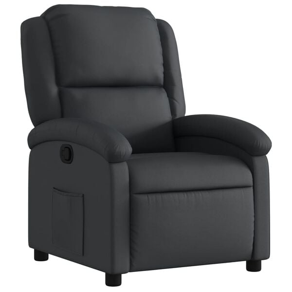 vidaXL Recliner Chair Black Real Leather Standard Footrest