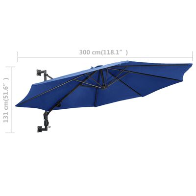vidaXL Wall-Mounted Parasol with Metal Pole 118.1" Blue