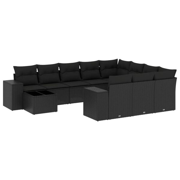 vidaXL Garden Sofa Set Black PE rattan, powder-coated steel, tempered glass