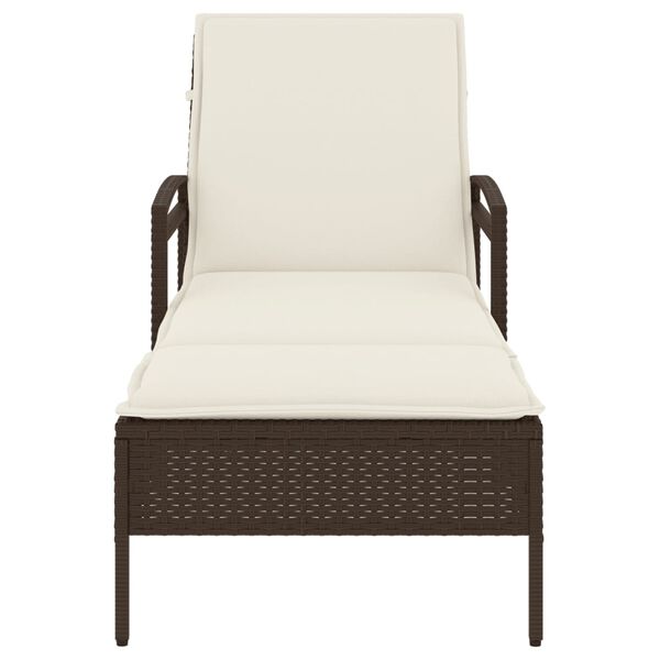vidaXL Sun Lounger Brown, Cream White PE rattan, Polyester, Foam Standard