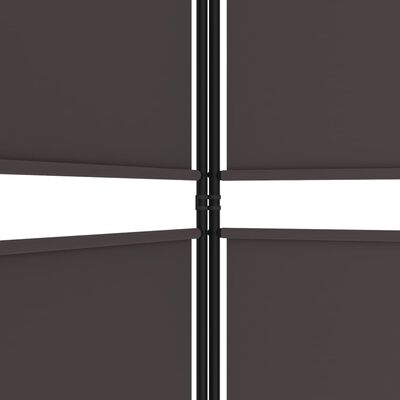 Close-up of connecting joints between two fabric panels and metal poles.