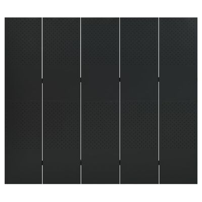 Set of tall black perforated panels arranged side by side