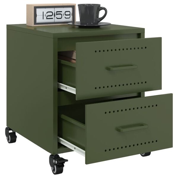 vidaXL Bedside Cabinet Olive Green Cold-rolled Steel Medium