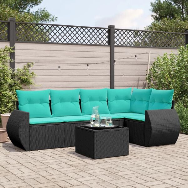 vidaXL 6 Piece Patio Sofa Set with Cushions Black Poly Rattan