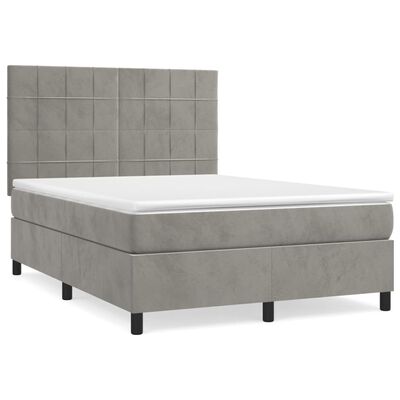 vidaXL Box Spring Bed with Mattress Light Gray Full Velvet