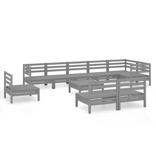 vidaXL Garden Lounge Set Grey Solid pine wood Medium Modular