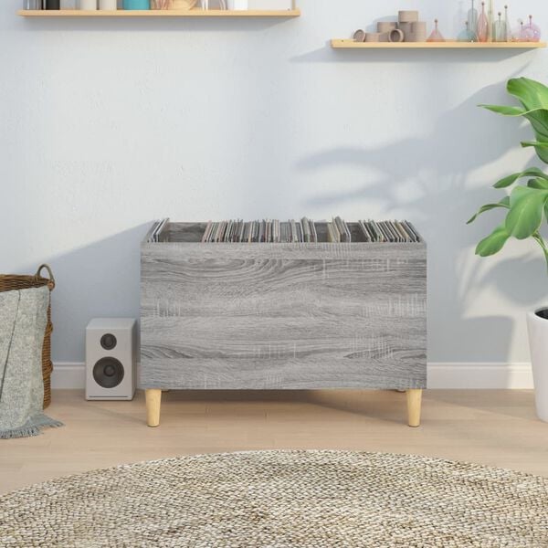 vidaXL Record Cabinet Grey sonoma Engineered wood, solid eucalyptus wood