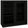 vidaXL Sliding Door Cabinet Black Steel, Tempered Glass Medium