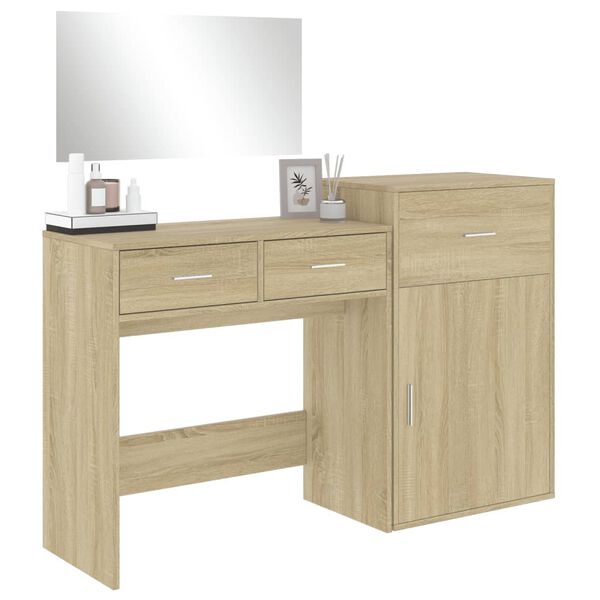 vidaXL Dressing Table Set Sonoma oak Engineered wood, Glass Standard