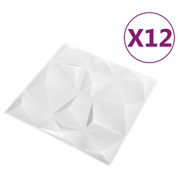 vidaXL 3D Wall Panels 12 pcs 19.7"x19.7" Diamond White 32.3 ft²