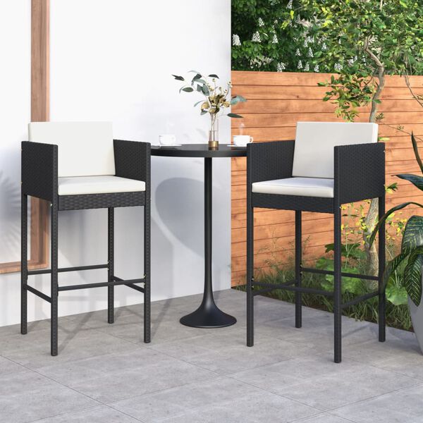 vidaXL Bar Stool Set of 2 Black Poly rattan Counter Height Lightweight