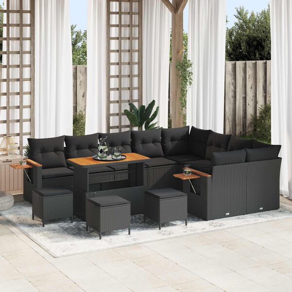 vidaXL Garden Sofa Set with Cushion 13 pcs Black