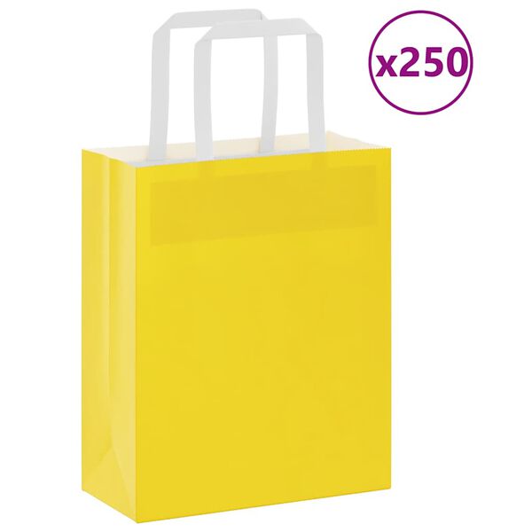 vidaXL Paper Bags 250 pcs with Handles Yellow 18x8x22 cm