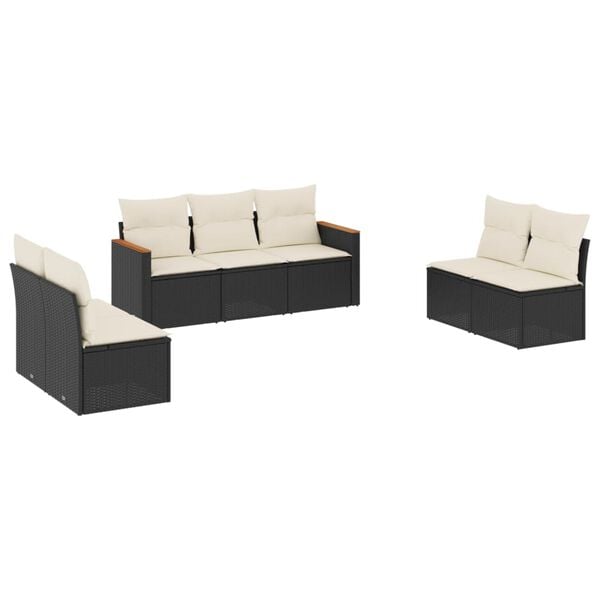 vidaXL Garden Sofa Set Black PE rattan, powder-coated steel, fabric