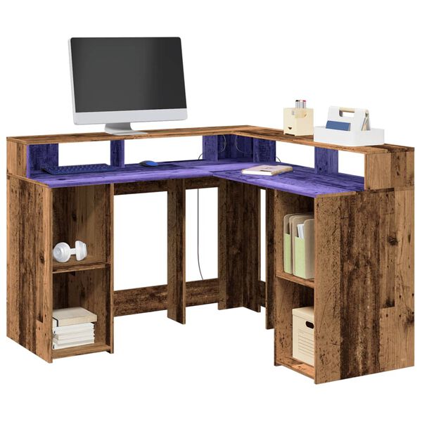 vidaXL Desk Old wood Engineered wood L-shaped, Compact Desk